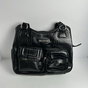 Jaclyn Smith Black Crocodile Embossed Faux Leather Handbag